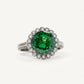 Emerald Green Halo Ring with Sparkling Clear Stones