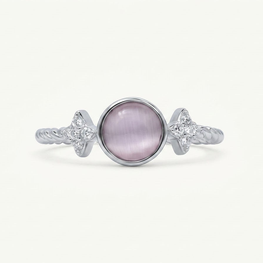 Elegant Pink Cat's Eye Stone Twisted Band Ring for Women