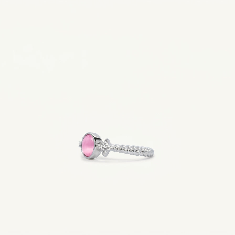 Elegant Pink Cat's Eye Stone Twisted Band Ring for Women