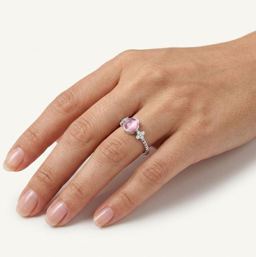 Elegant Pink Cat's Eye Stone Twisted Band Ring for Women