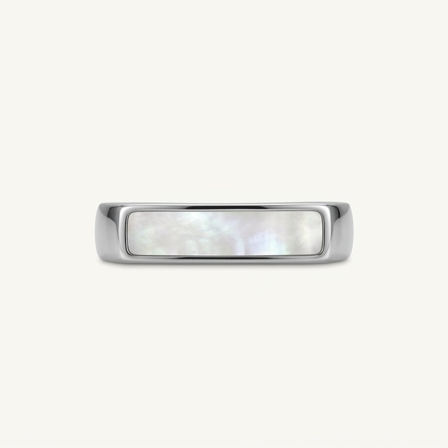 Elegant Mother of Pearl Inlay Silver-Tone Band Ring for Women