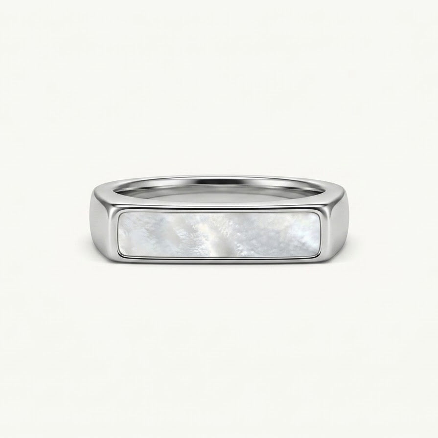 Elegant Mother of Pearl Inlay Silver-Tone Band Ring for Women