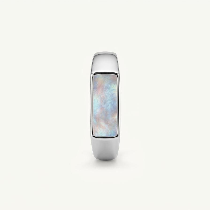 Elegant Mother of Pearl Inlay Silver-Tone Band Ring for Women