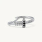 Elegant Silver Hook-Inspired Ring with Black Stone Accents