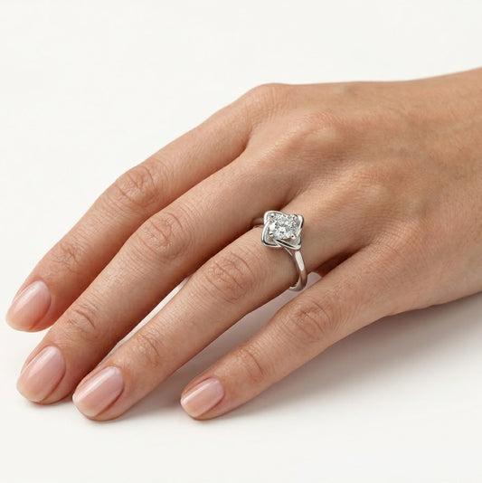 Elegant Round-Cut Solitaire Ring with Sculpted Silver Setting