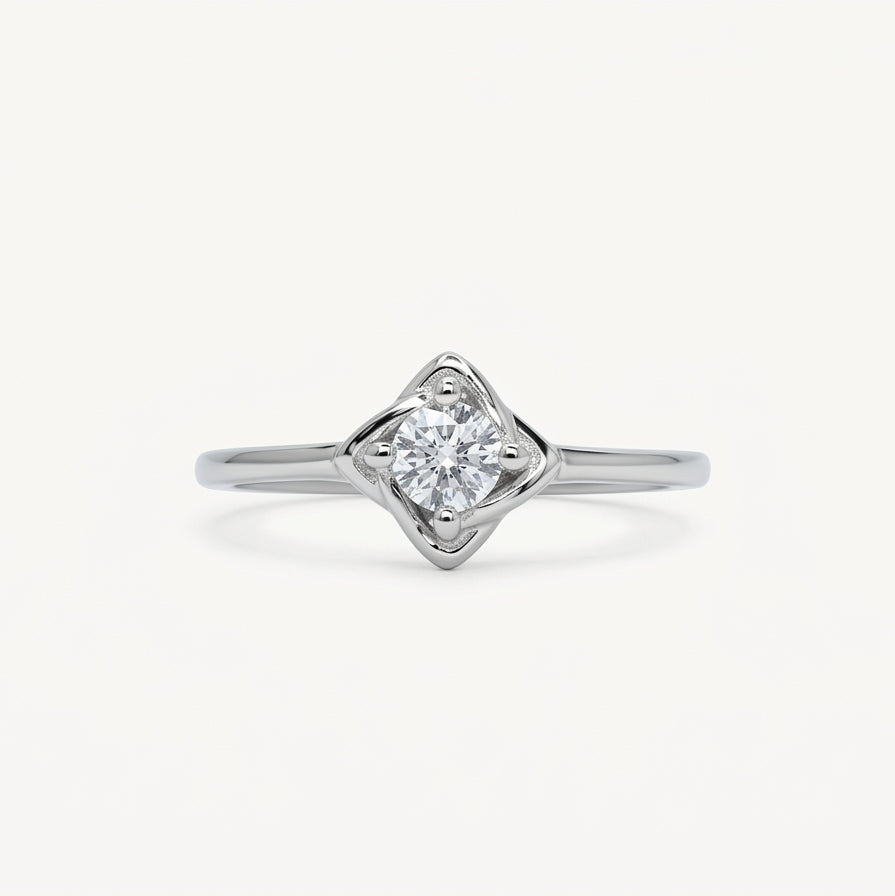 Elegant Round-Cut Solitaire Ring with Sculpted Silver Setting