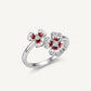 Elegant Silver Floral Enamel Ring with Crystal Accents for Women