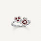 Elegant Silver Floral Enamel Ring with Crystal Accents for Women