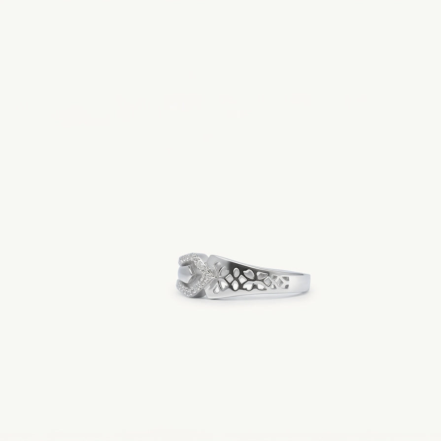 Elegant Silver Double Band Ring with Geometric Pavé Design