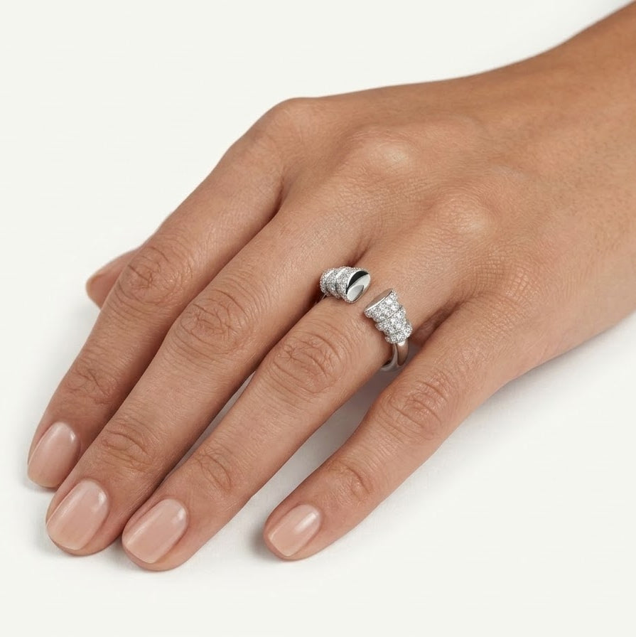 Elegant Silver Open-Ended Ring with Crystal Baguette Detailing