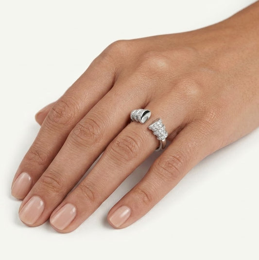 Elegant Silver Open-Ended Ring with Crystal Baguette Detailing