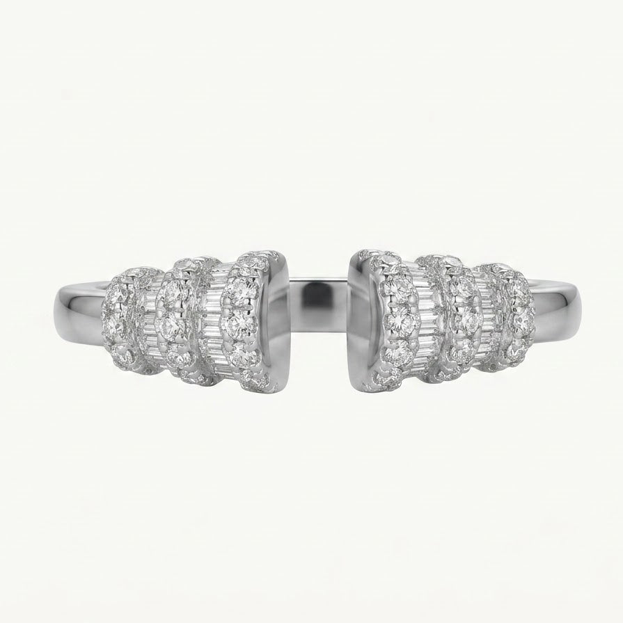 Elegant Silver Open-Ended Ring with Crystal Baguette Detailing