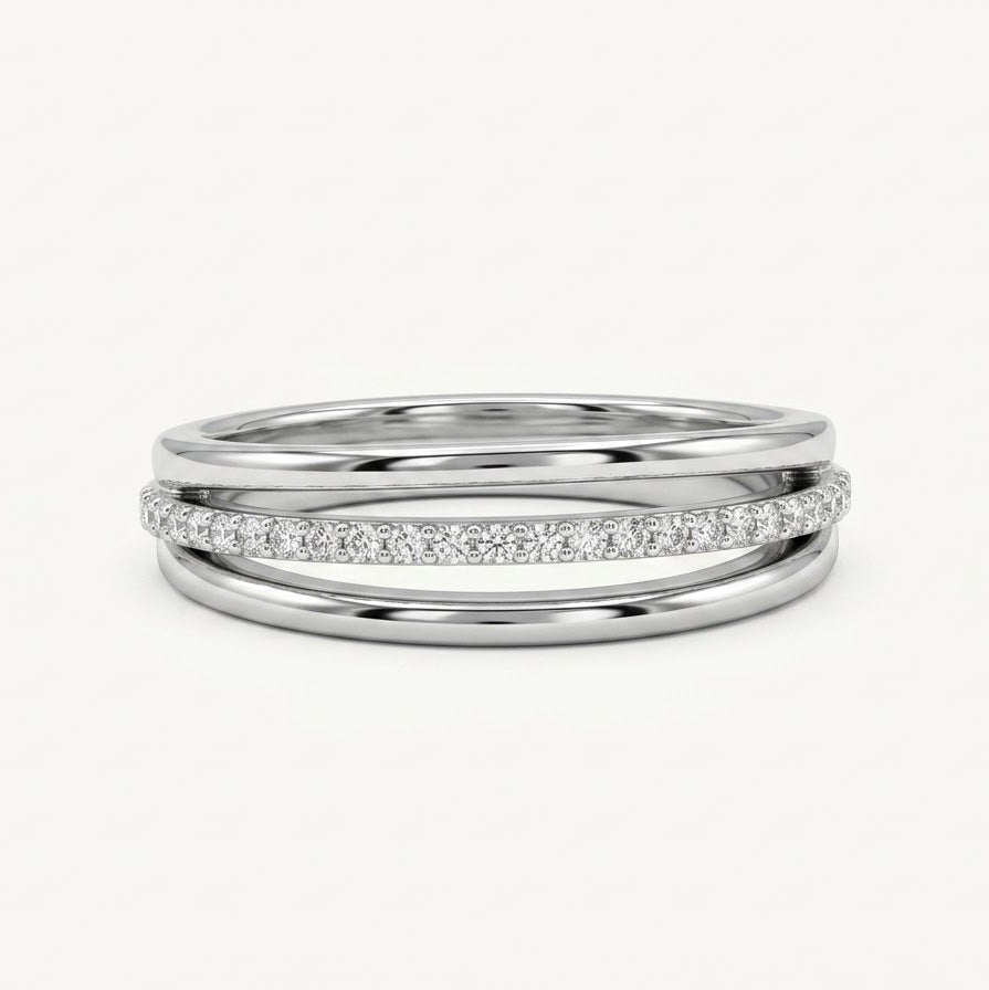 Elegant Silver Double Band Pavé Ring with Sparkling Clear Stones