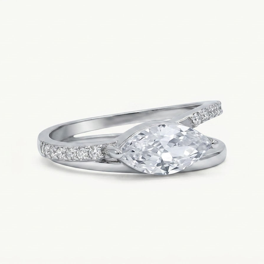 Elegant Marquise-Cut Crystal Ring with Sparkling Halo Accents