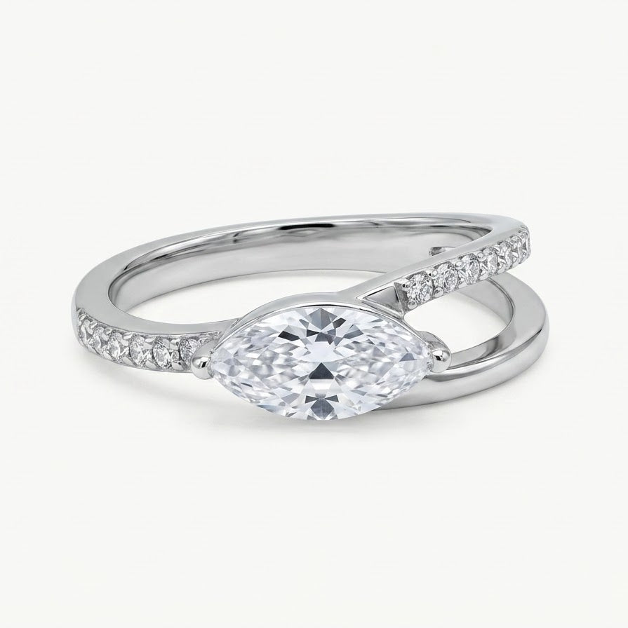 Elegant Marquise-Cut Crystal Ring with Sparkling Halo Accents