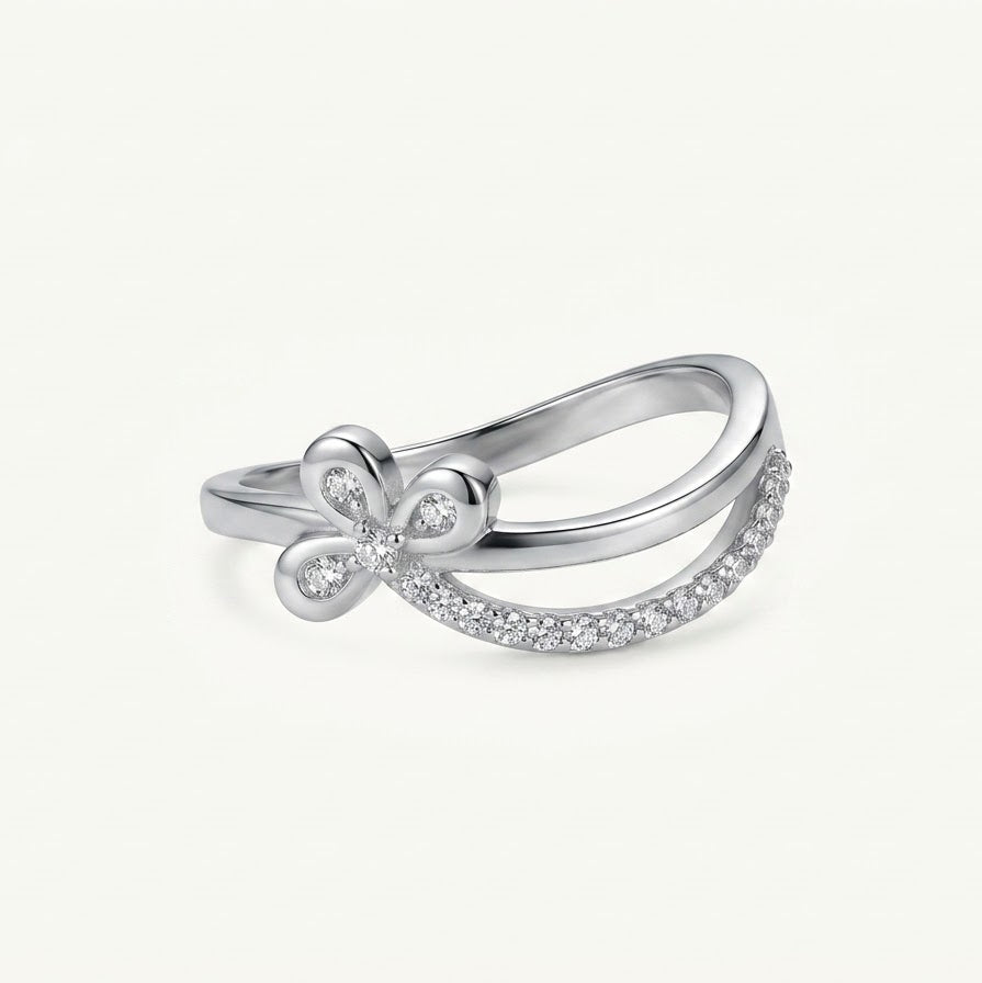 Elegant Silver Bow Ring with Sparkling Stone Accents