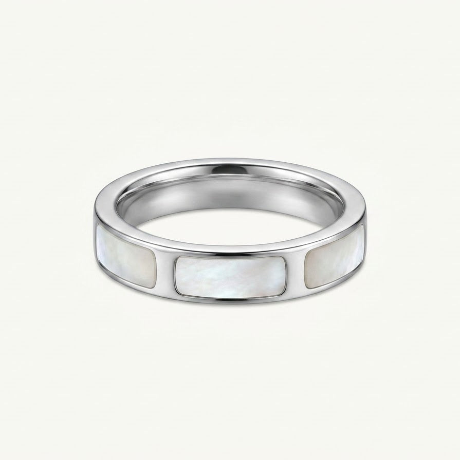 Elegant White Inlay Geometric Band Ring for Women
