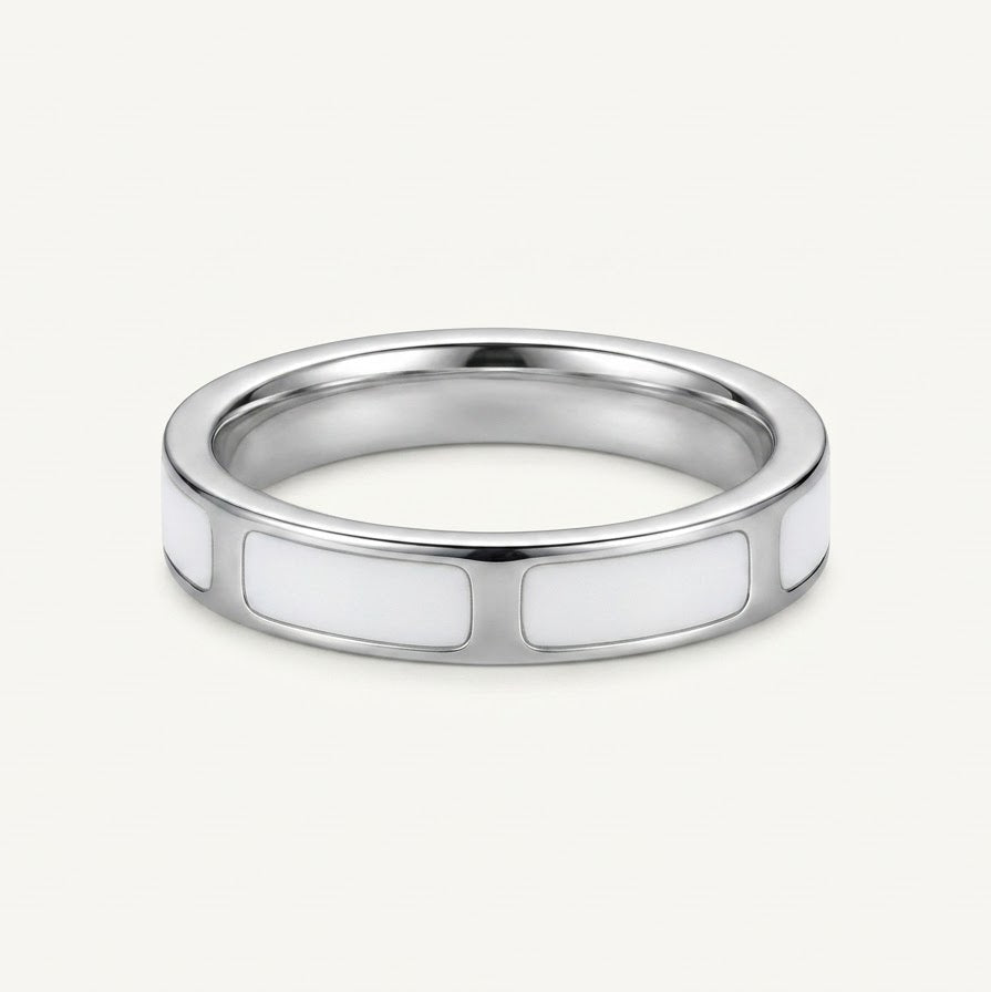 Elegant White Inlay Geometric Band Ring for Women