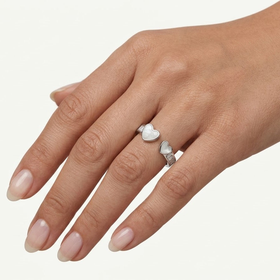 Elegant Mother of Pearl Heart Open Cuff Ring for Women