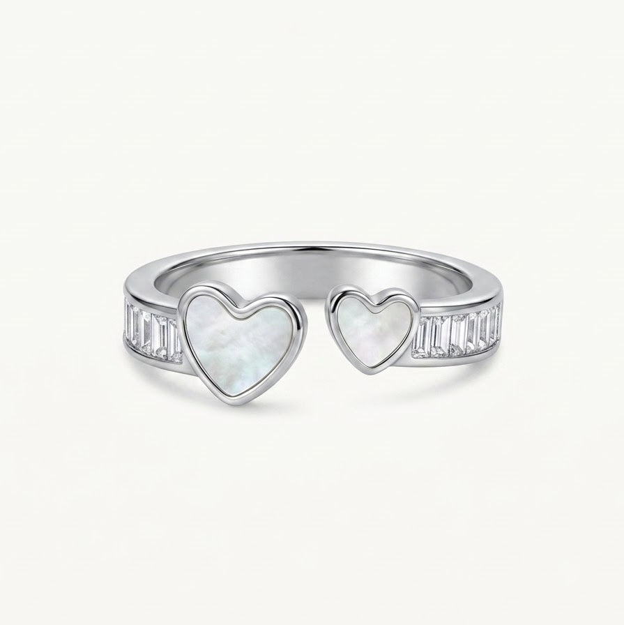 Elegant Mother of Pearl Heart Open Cuff Ring for Women