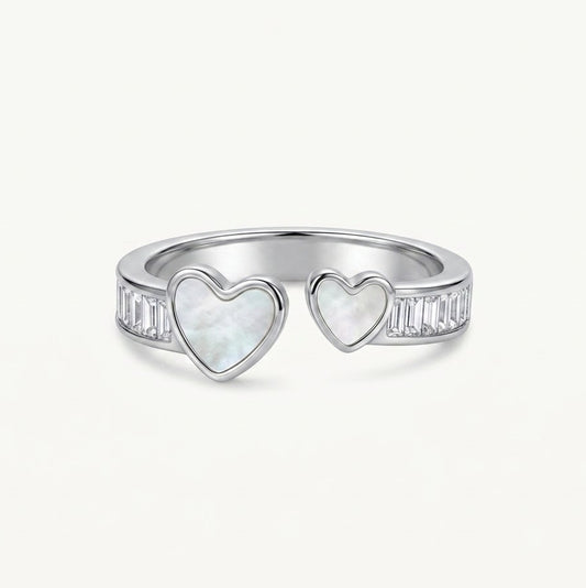 Elegant Mother of Pearl Heart Open Cuff Ring for Women