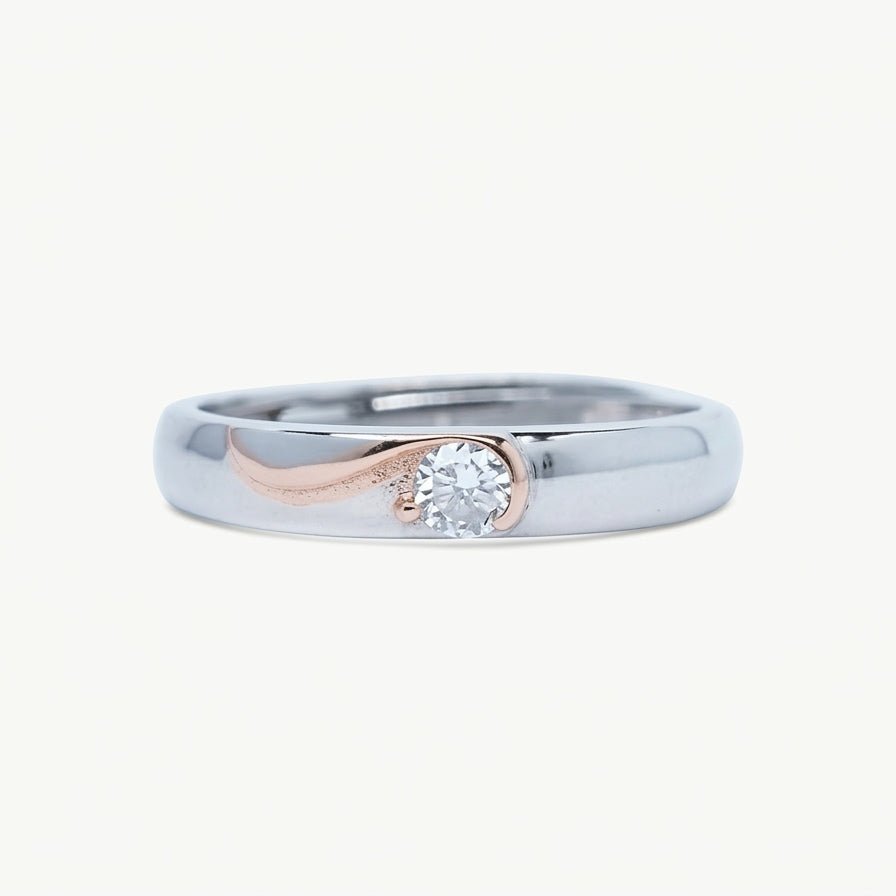 Elegant Two-Tone Sterling Silver Solitaire Ring with Crystal Accent
