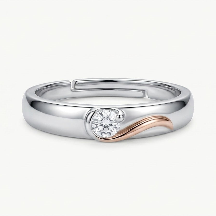 Elegant Two-Tone Sterling Silver Solitaire Ring with Crystal Accent