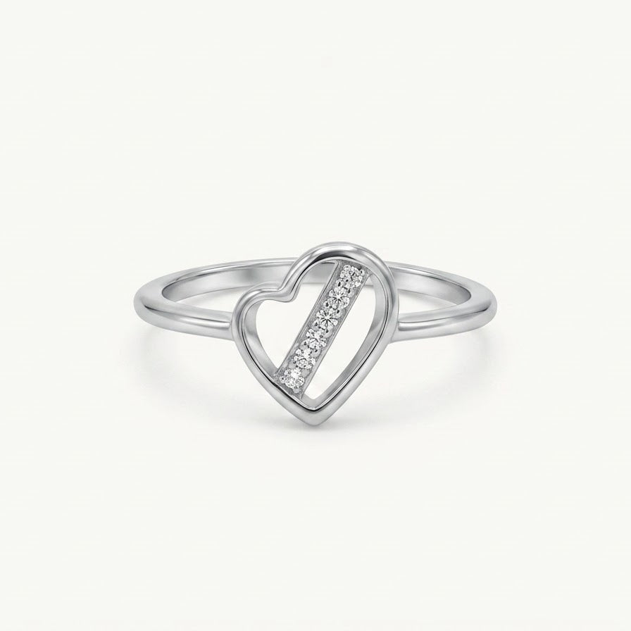 Elegant Silver Heart Ring with Sparkling Bar Detail
