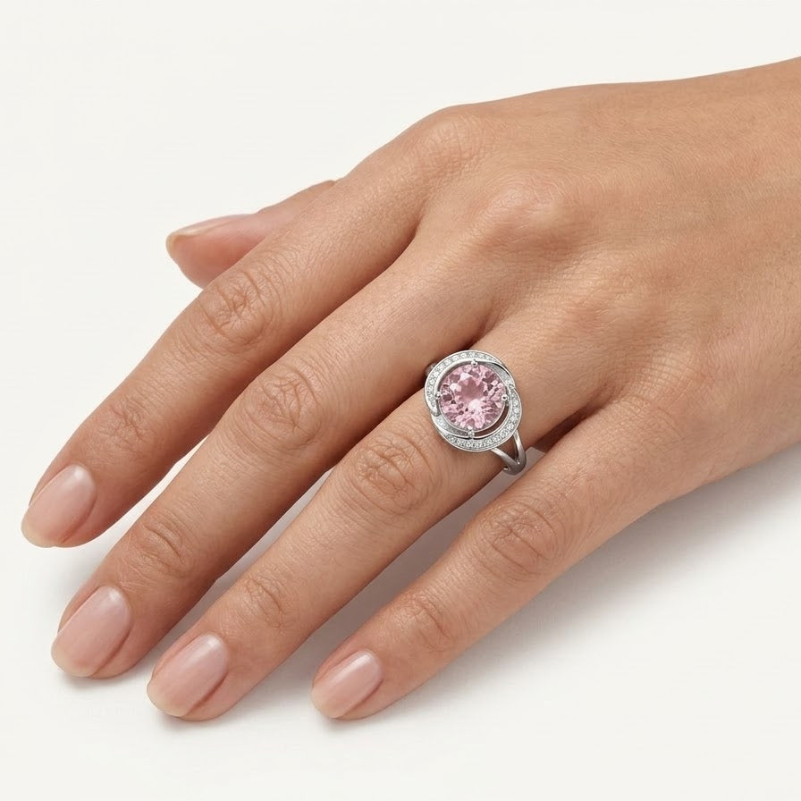 Elegant Pink-Purple Halo Crystal Solitaire Ring for Women