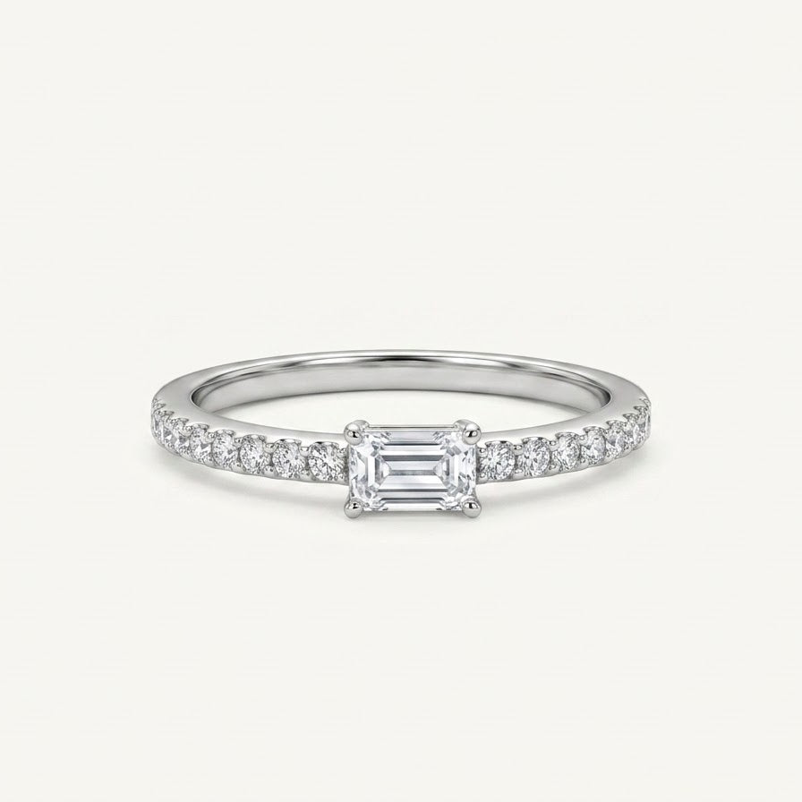 Elegant Silver Emerald-Cut Halo Accent Ring