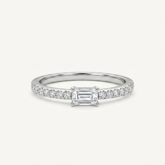 Elegant Silver Emerald-Cut Halo Accent Ring