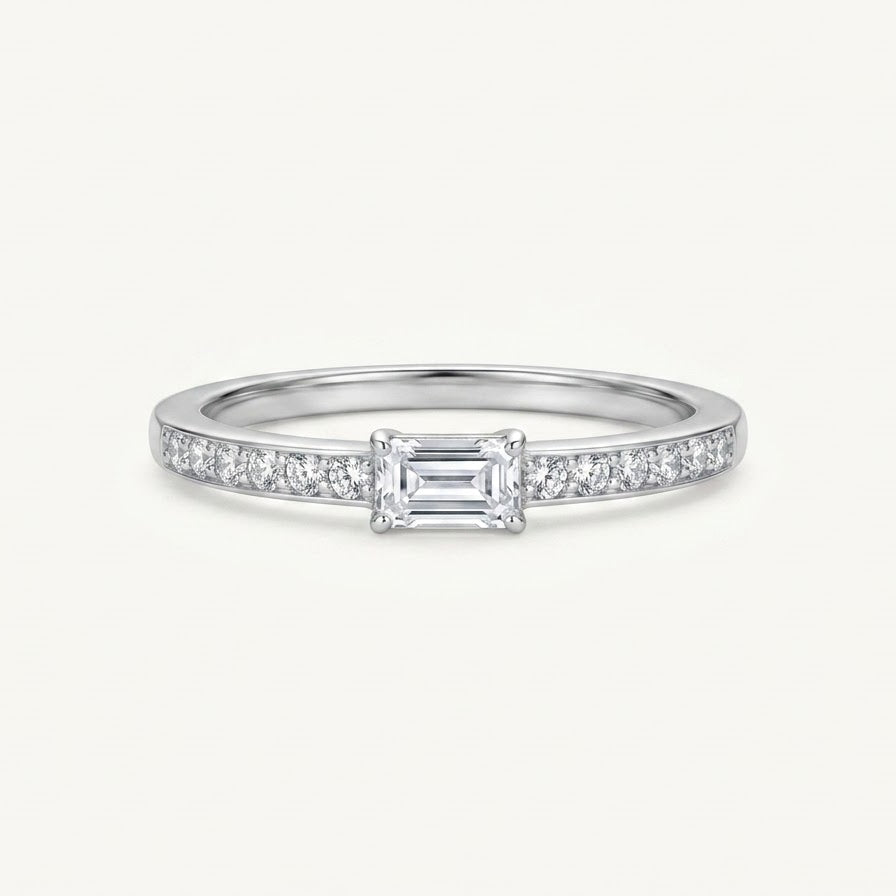 Elegant Silver Emerald-Cut Halo Accent Ring