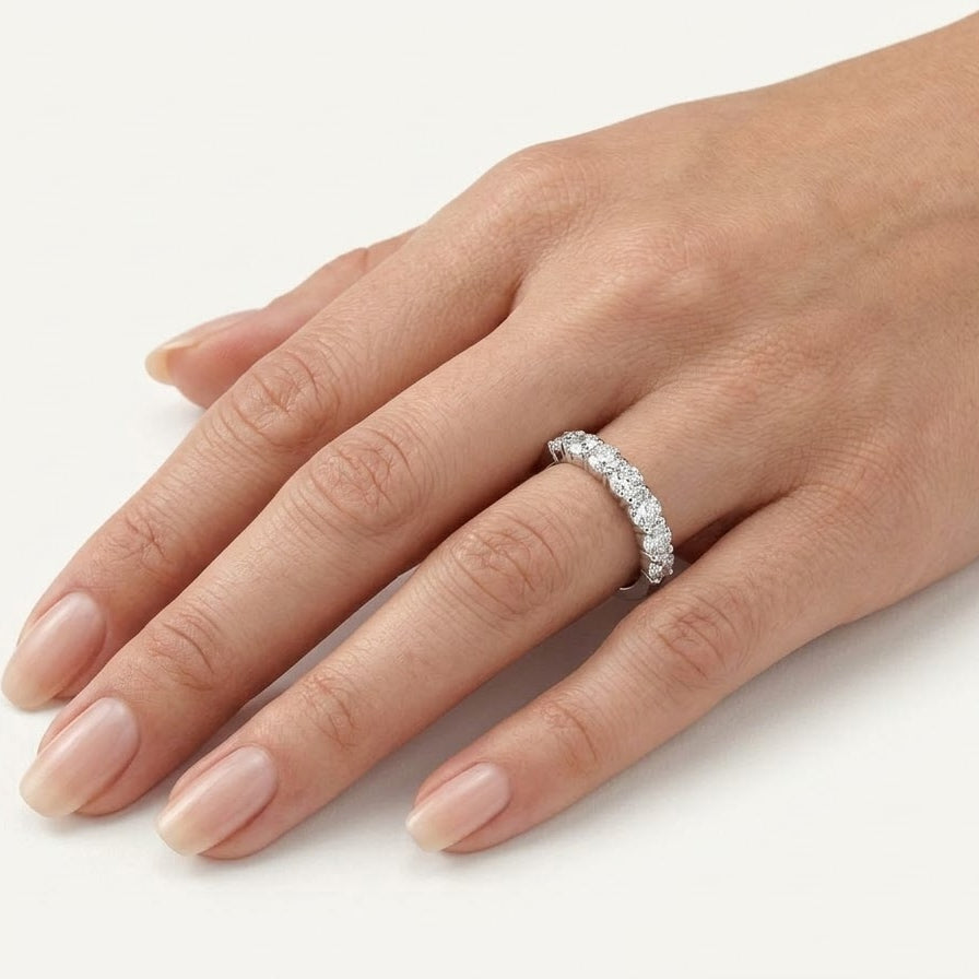 Elegant Round Stone Half Eternity Band Ring for Women