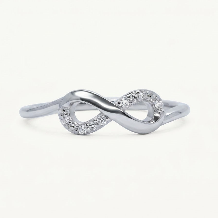Elegant Silver Infinity Ring with Sparkling Pavé Detail