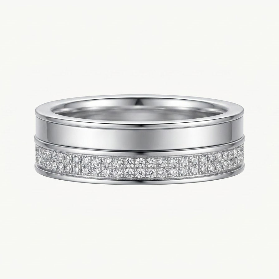 Elegant Silver Pavé Textured Band Ring