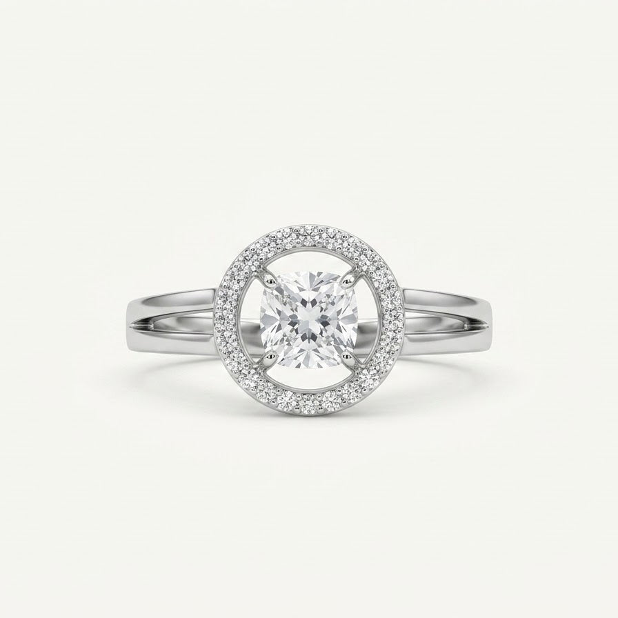 Elegant Silver Halo Ring with Sparkling Round Center Stone