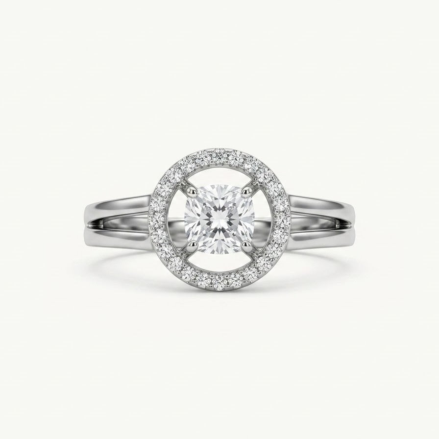 Elegant Silver Halo Ring with Sparkling Round Center Stone