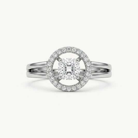 Elegant Silver Halo Ring with Sparkling Round Center Stone