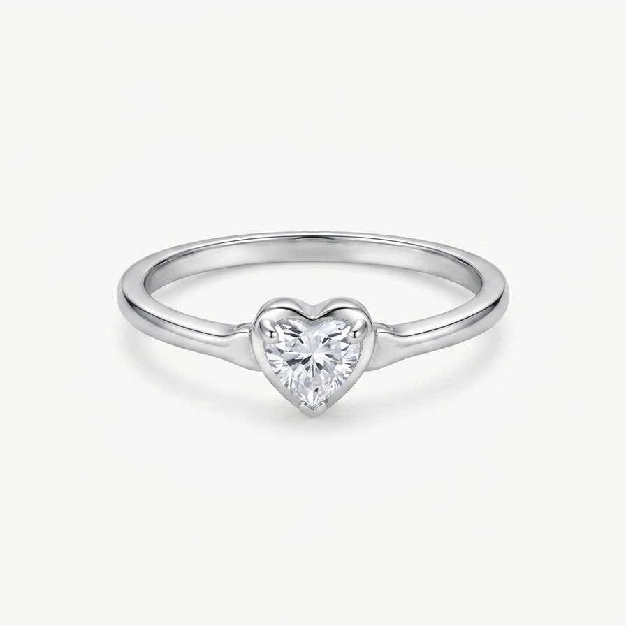 Elegant Heart-Shaped Crystal Ring with Polished Silver-Tone Band