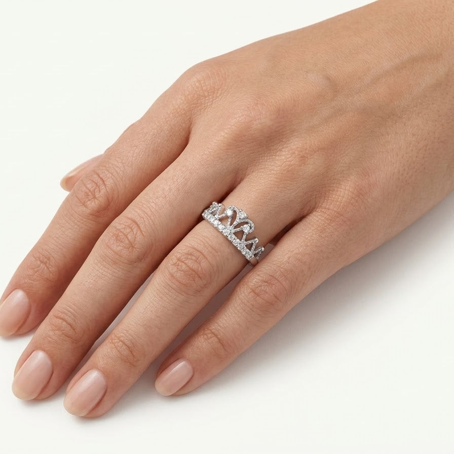 Elegant Intricate Silver-Tone Filigree Ring with Sparkling Stone Details
