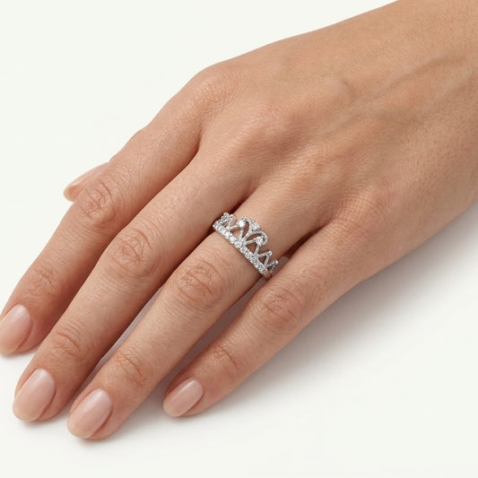 Elegant Intricate Silver-Tone Filigree Ring with Sparkling Stone Details