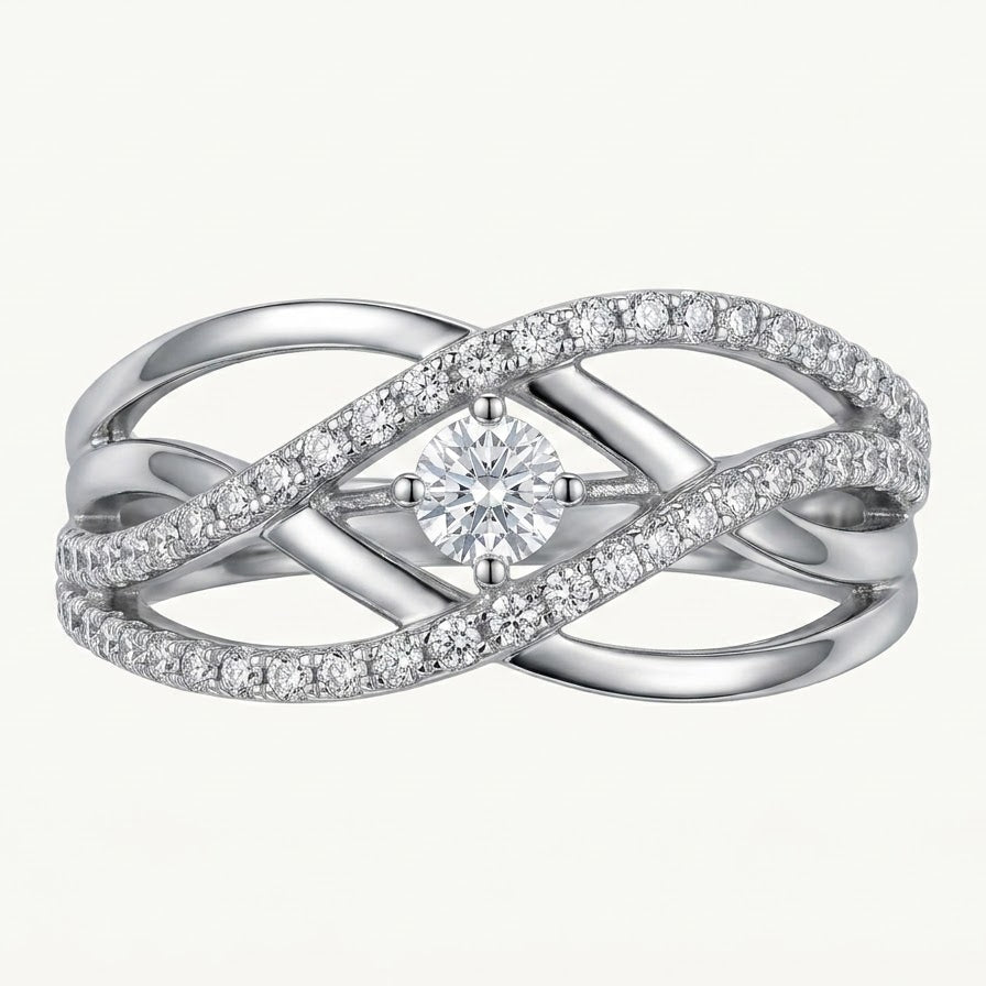 Elegant Silver Double Band Ring with Sparkling Center Stone