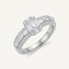 Elegant Baguette & Round Stone Halo Statement Ring for Women