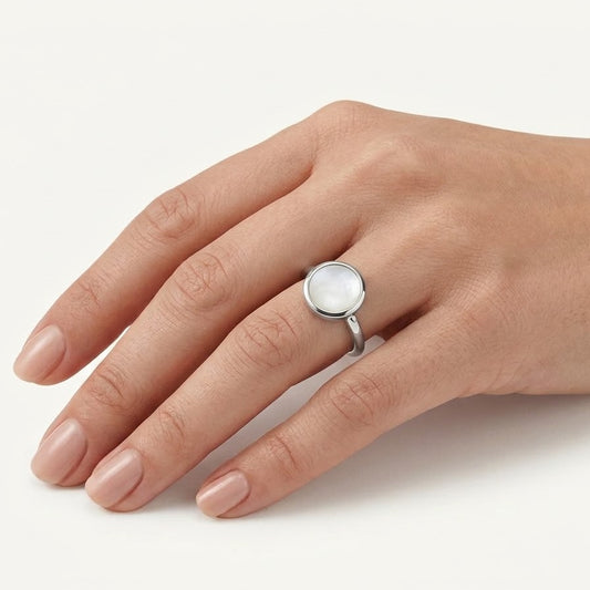 Elegant Round Mother of Pearl Style Statement Ring for Women