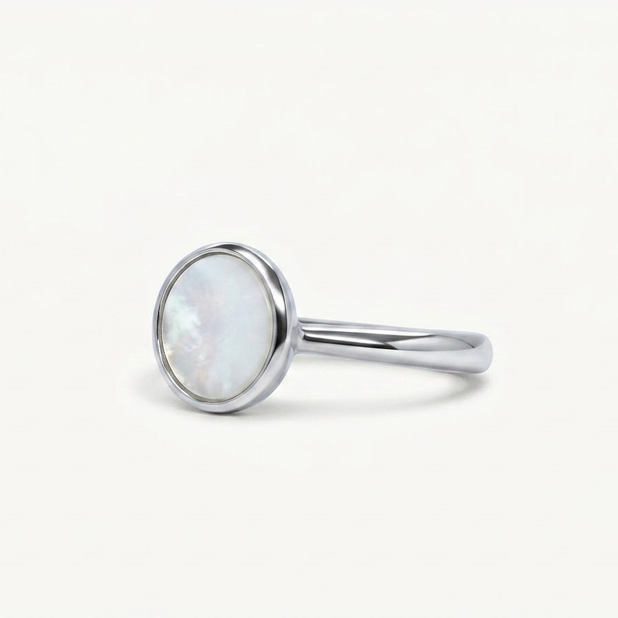 Elegant Round Mother of Pearl Style Statement Ring for Women