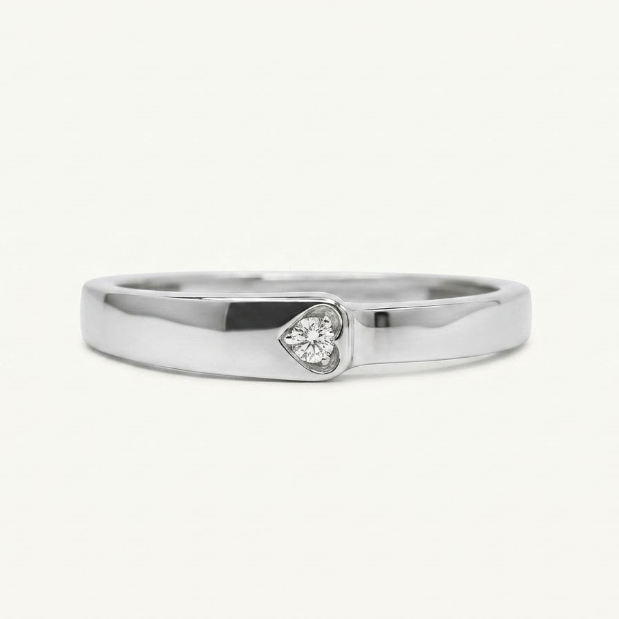 Elegant Heart Accent Ring with Polished Silver-Tone Band