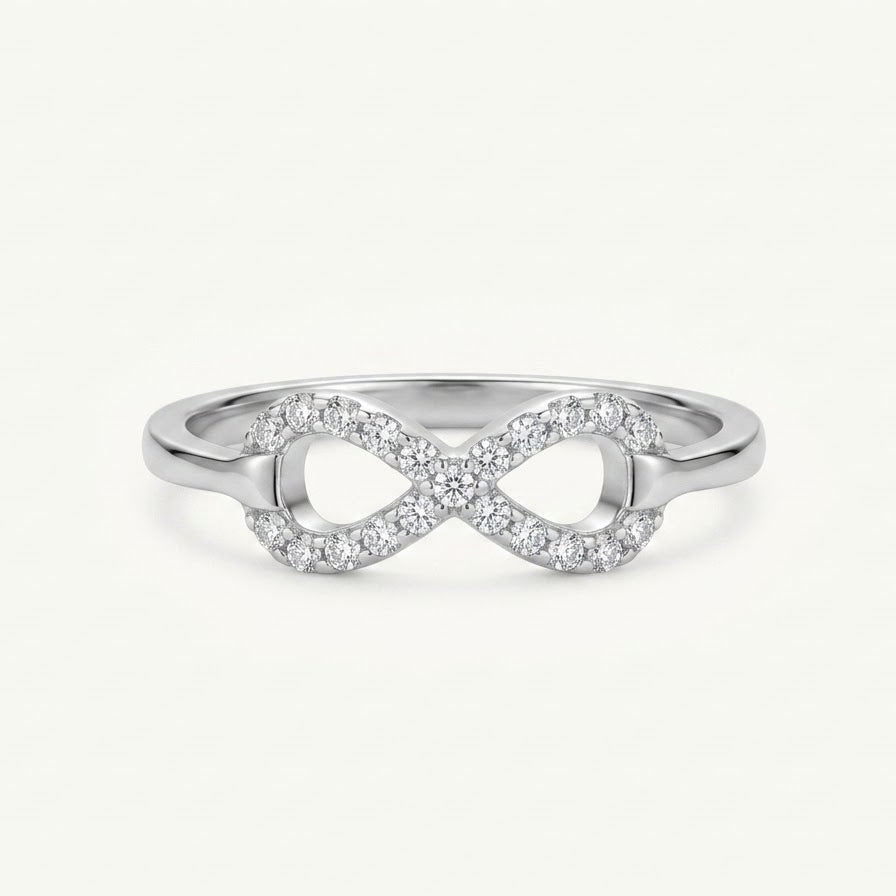 Elegant Infinity Heart Pavé Ring with Sparkling Clear Stones