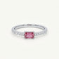 Elegant Pink Emerald-Cut Gemstone Silver Ring with Crystal Accent