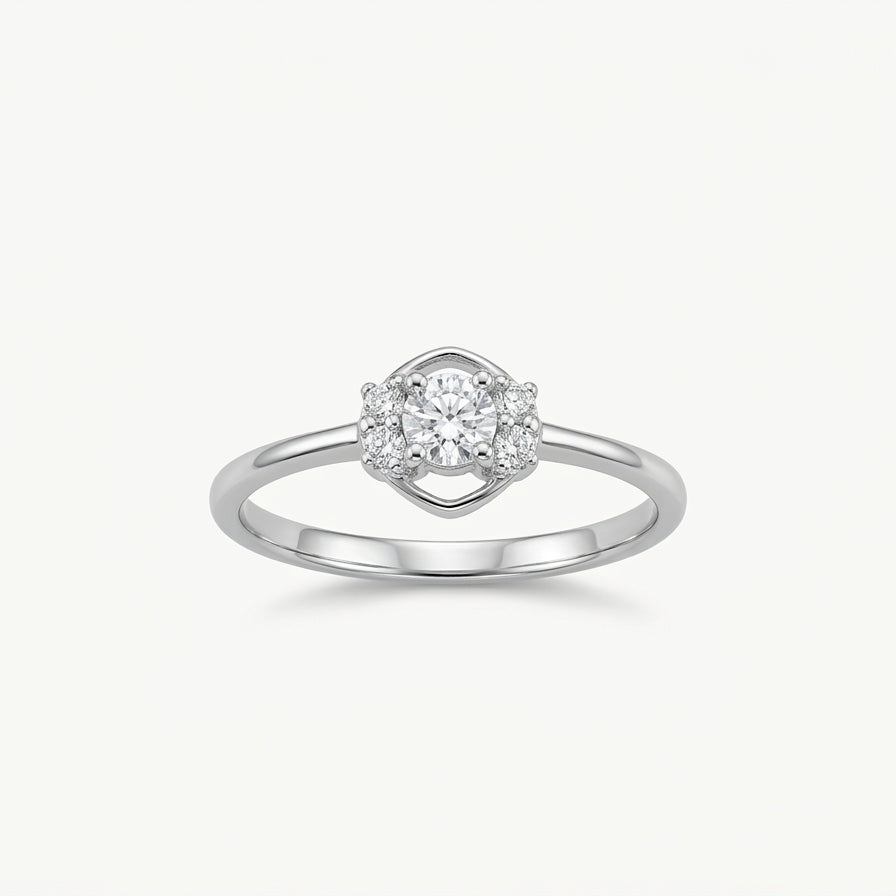 Elegant Round-Cut Halo Ring with Sparkling Crystal Accents