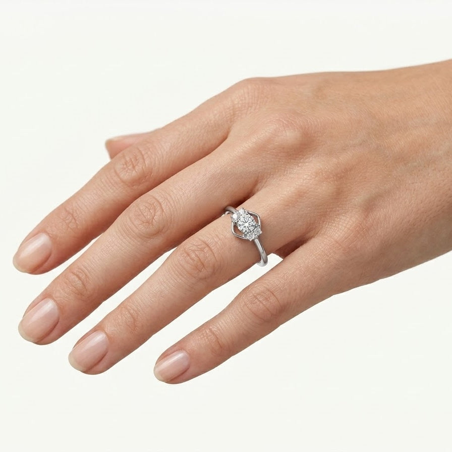 Elegant Round-Cut Halo Ring with Sparkling Crystal Accents